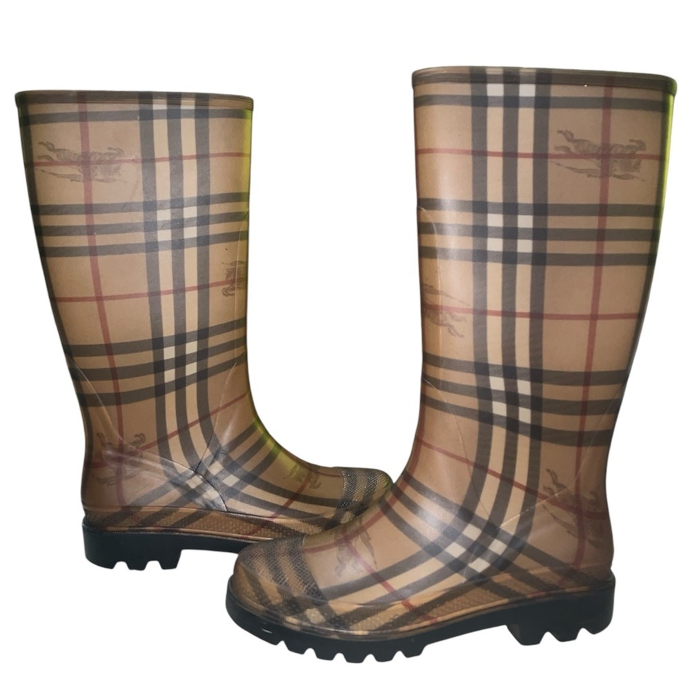 Burberry Tan Plaid Rain Boots